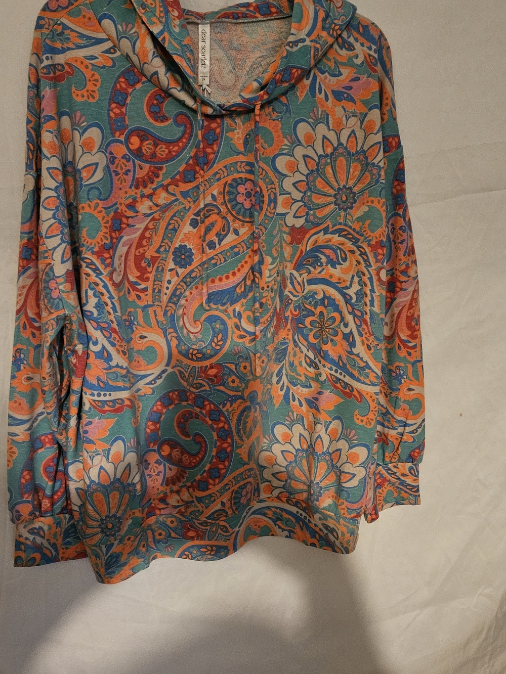 #2 Women's Paisley Pullover Hoodie - Teal & Orange